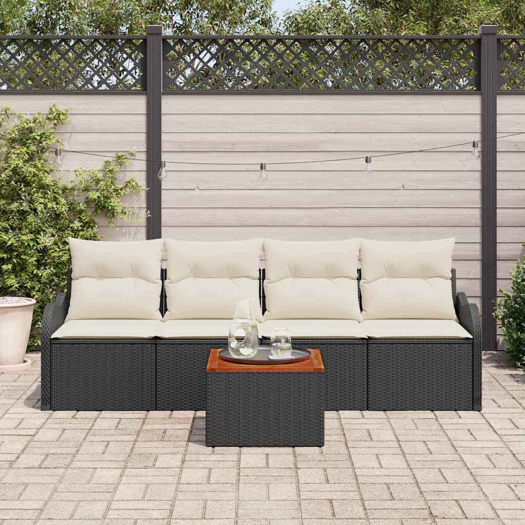 Garten-Sofa-Set 5 pcs Schwarz und Creme 55 x 55 x 37 cm
